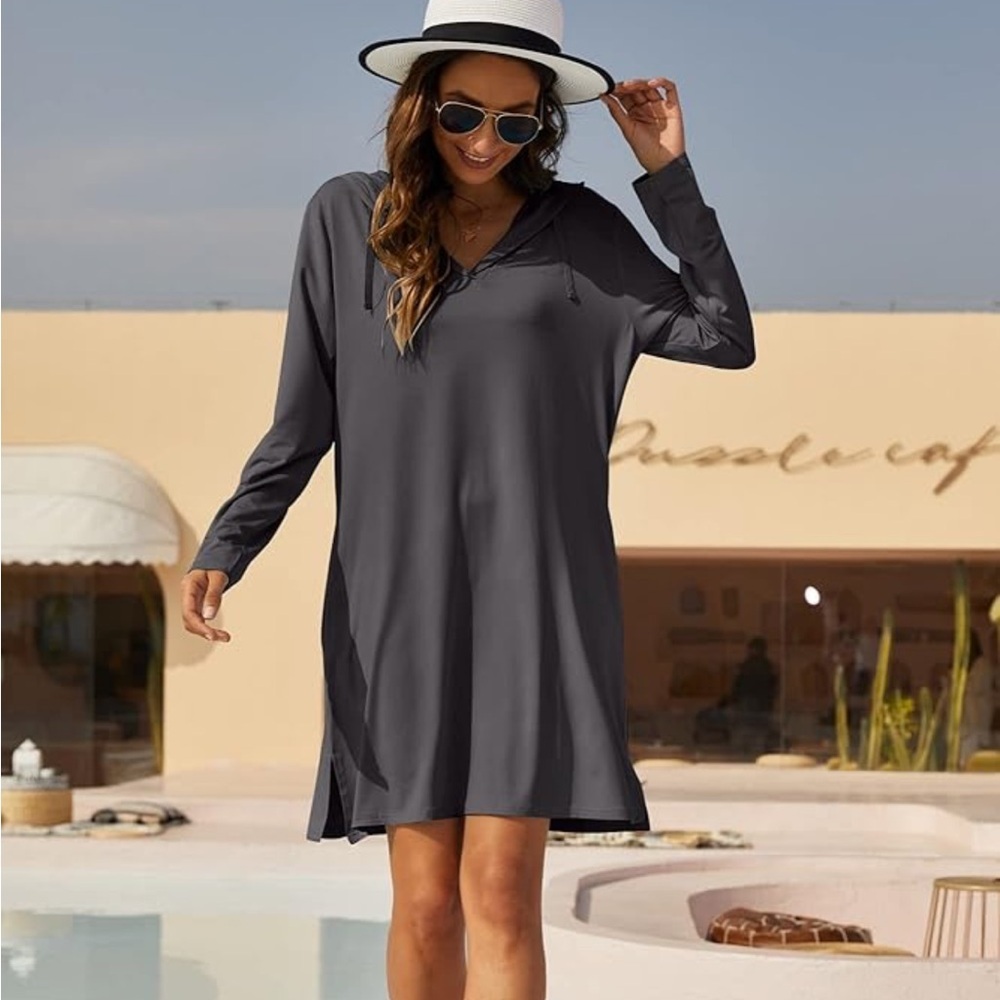 COPY - Long Tall Sally Tunic Dress V-Neck Collared Long Sleeve Jersey Knit W XS…